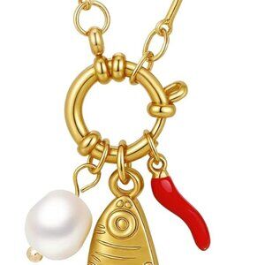 Gold Fish Charm Necklace Ocean Inspired Dainty Summer Jewelry Gift